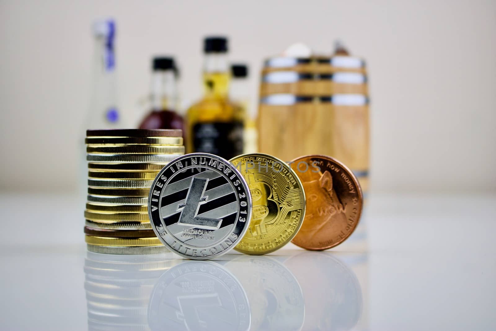 Three cryptocurrency physical coins