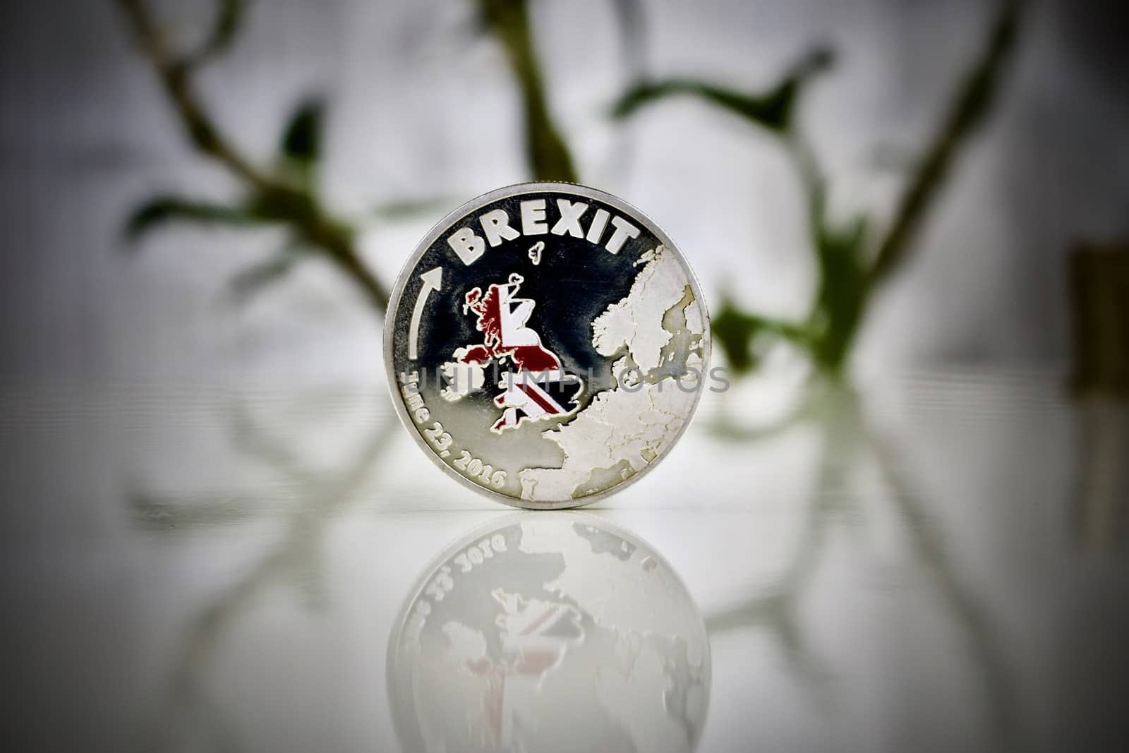United Kingdom leaving from Europe. Silver Brexit physical coin.