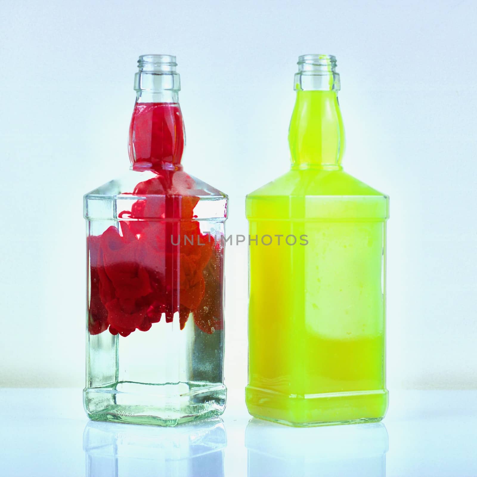 Art colorfull bottles on the table