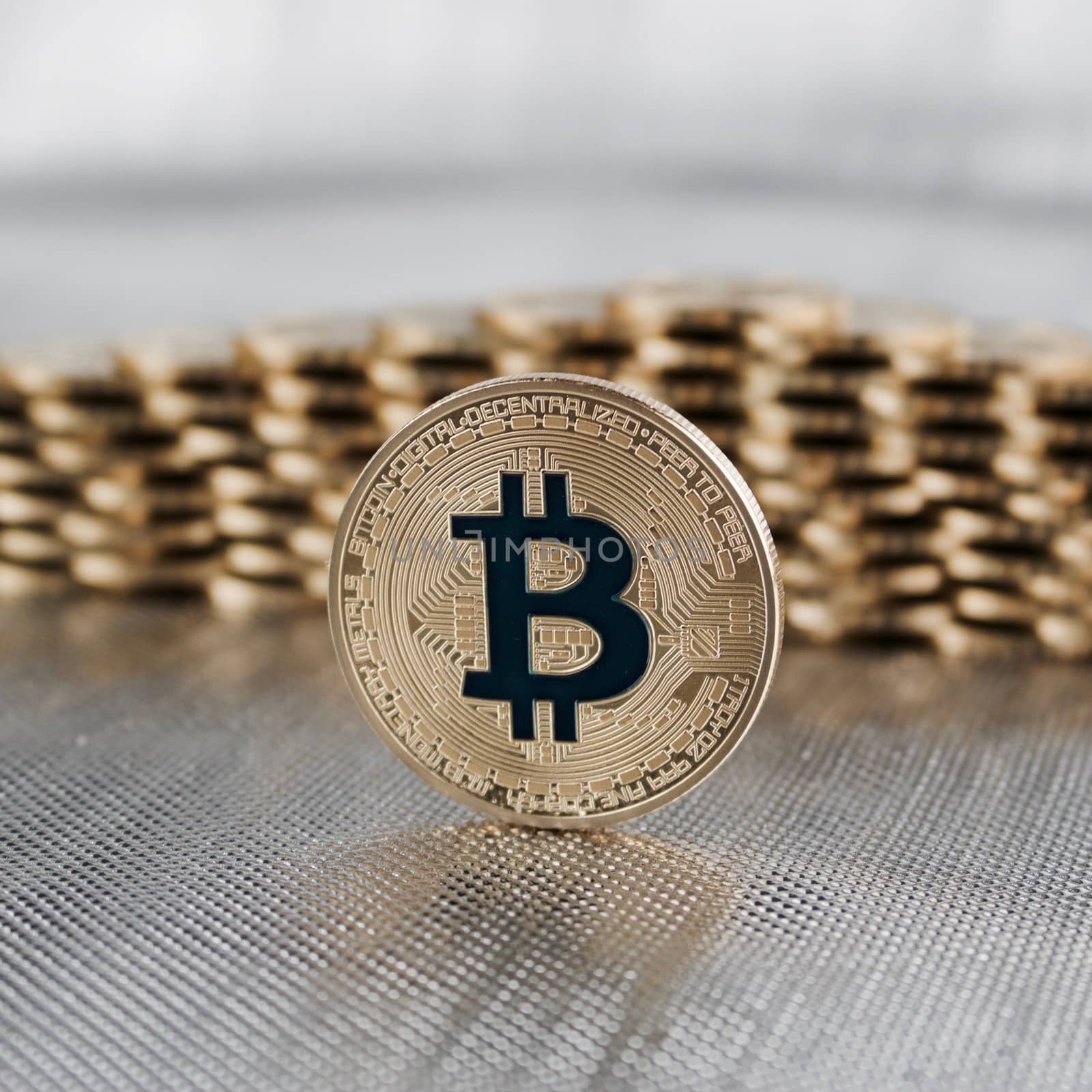 Cryptocurrency physical gold bitcoin coin. Money concept.