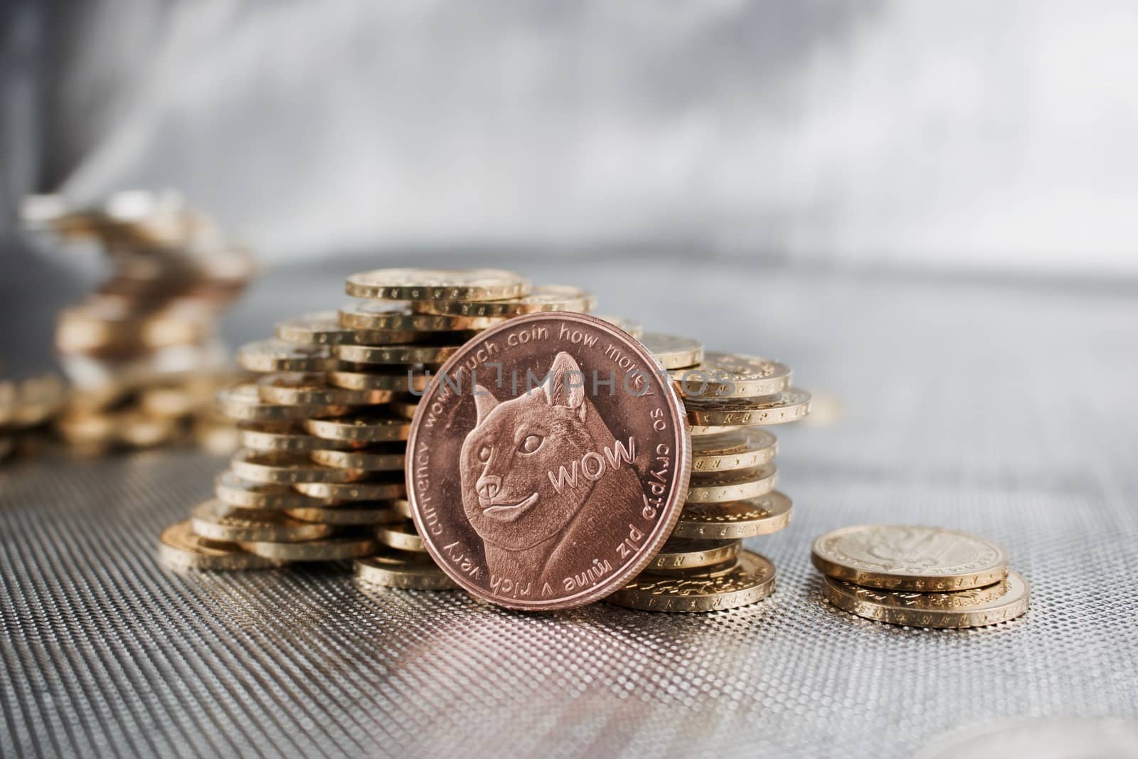 Digital currency physical brass doge coin money.