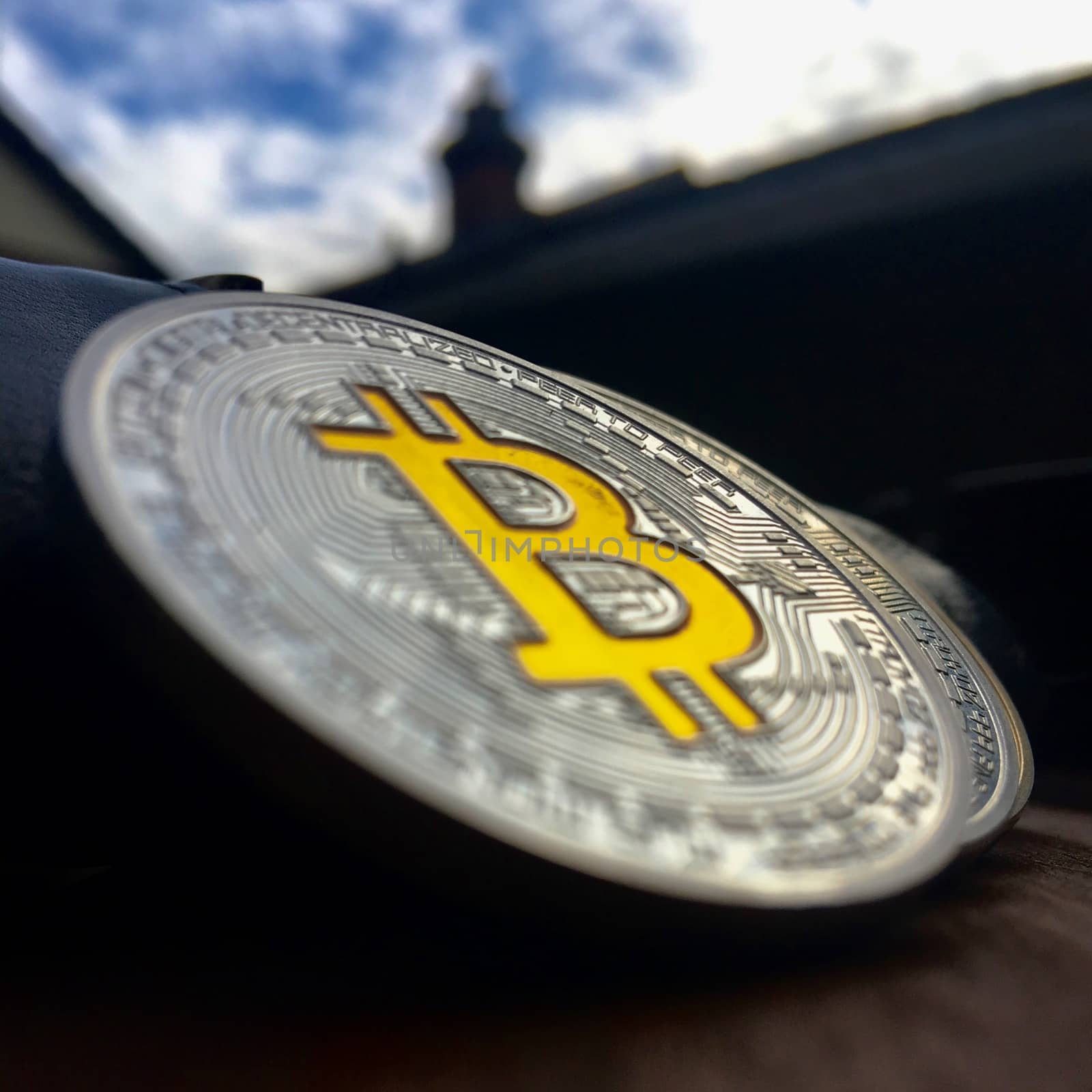 Digital currency physical silver bitcoin coin outdoor