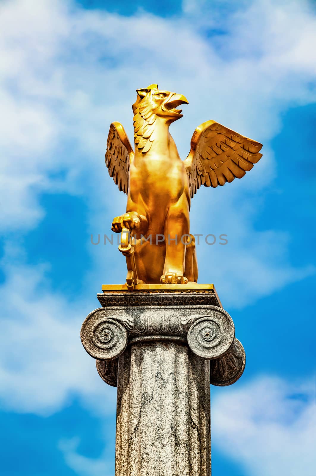 Griffin sculpture on pedestal by zeffss