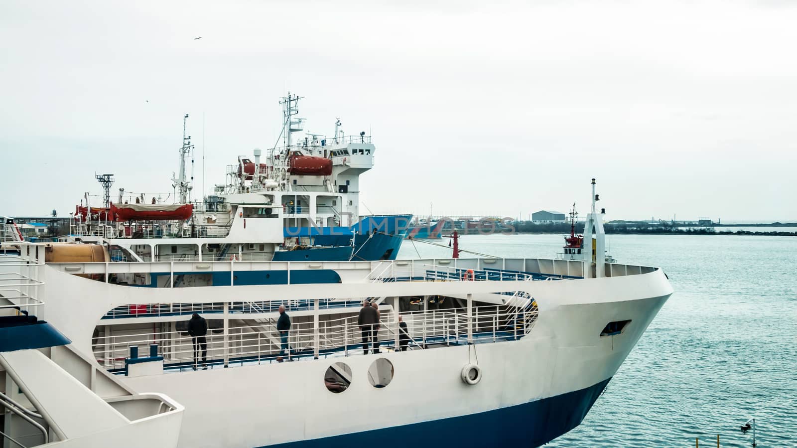 Big ferry for passengers and vehicles. transportion