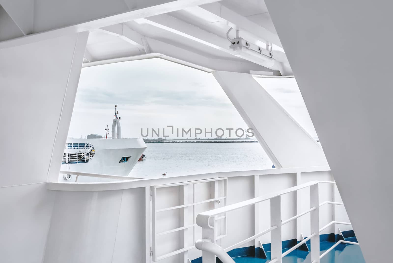 View from the windows of the ferry on sea.