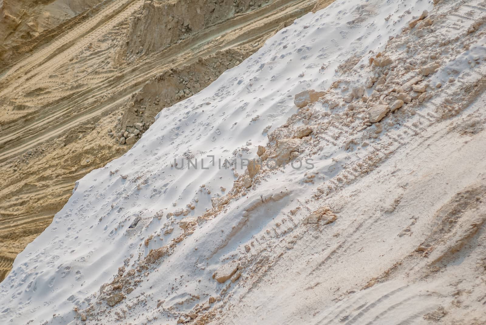 industrial sand quarry, sand pit, tyre tracks in sand, background by uvisni