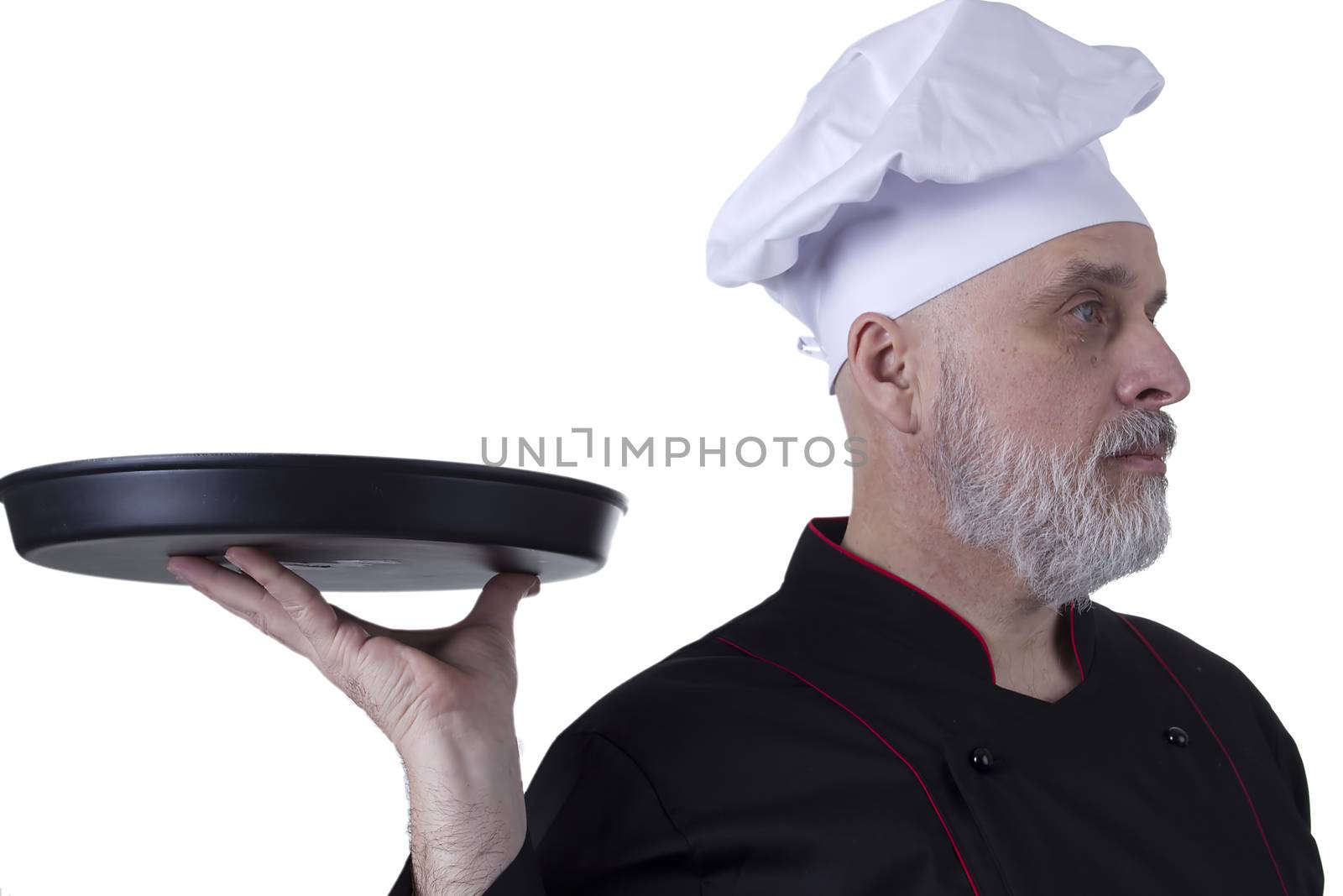 Bearded chef with tray in hands by VIPDesignUSA