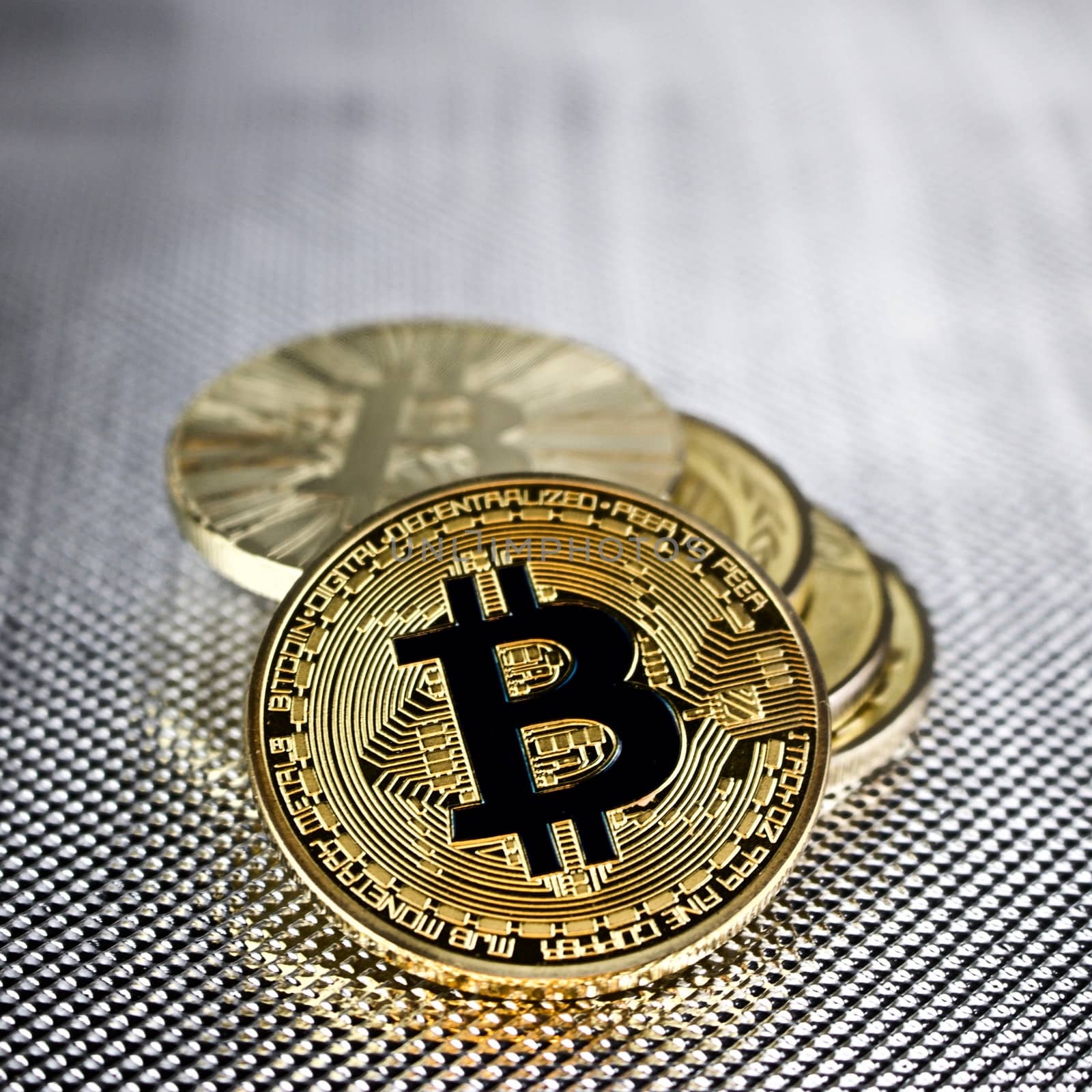 Digital currency physical gold bitcoin coin. Virtual money concept.