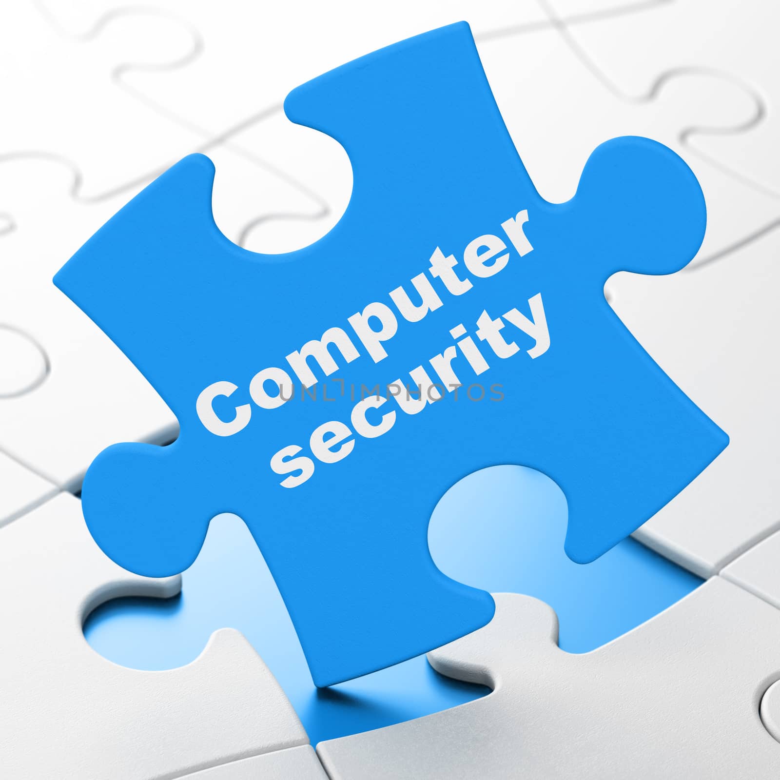 Protection concept: Computer Security on Blue puzzle pieces background, 3D rendering