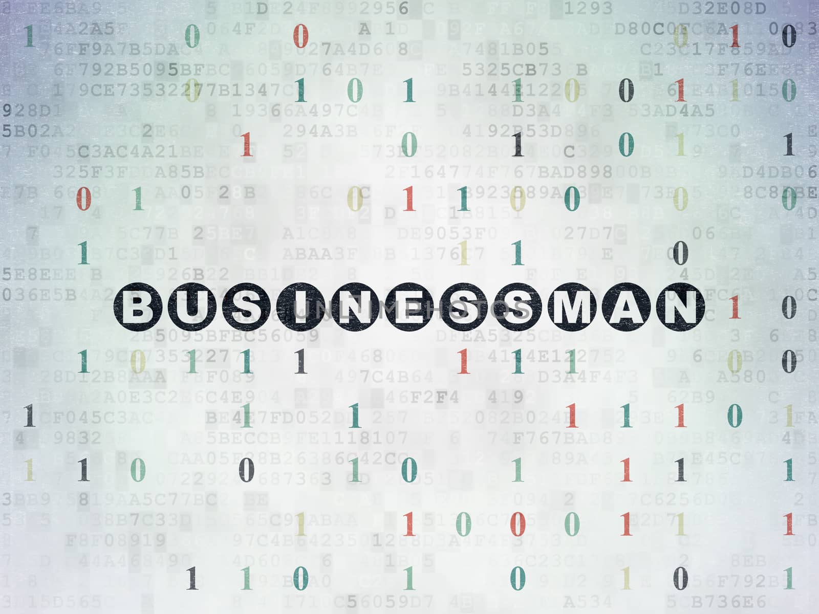 Finance concept: Painted black text Businessman on Digital Data Paper background with Binary Code