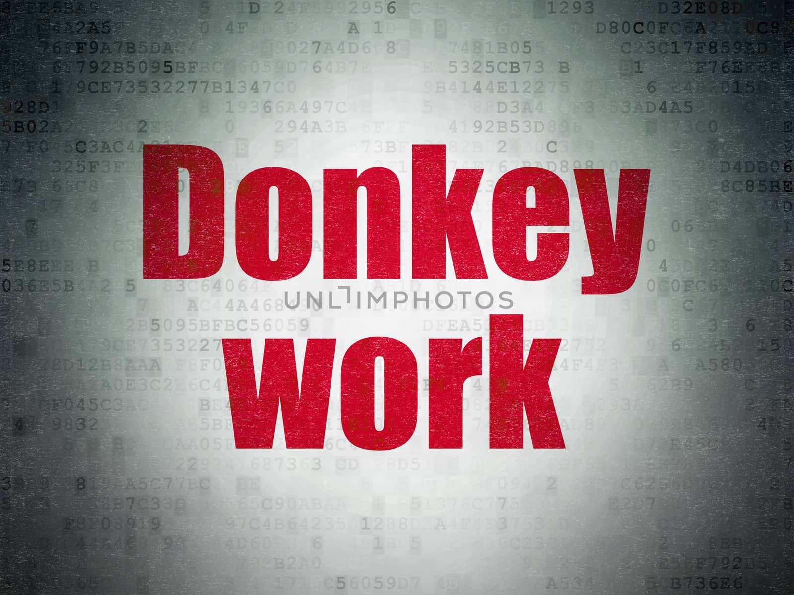 Business concept: Painted red word Donkey Work on Digital Data Paper background