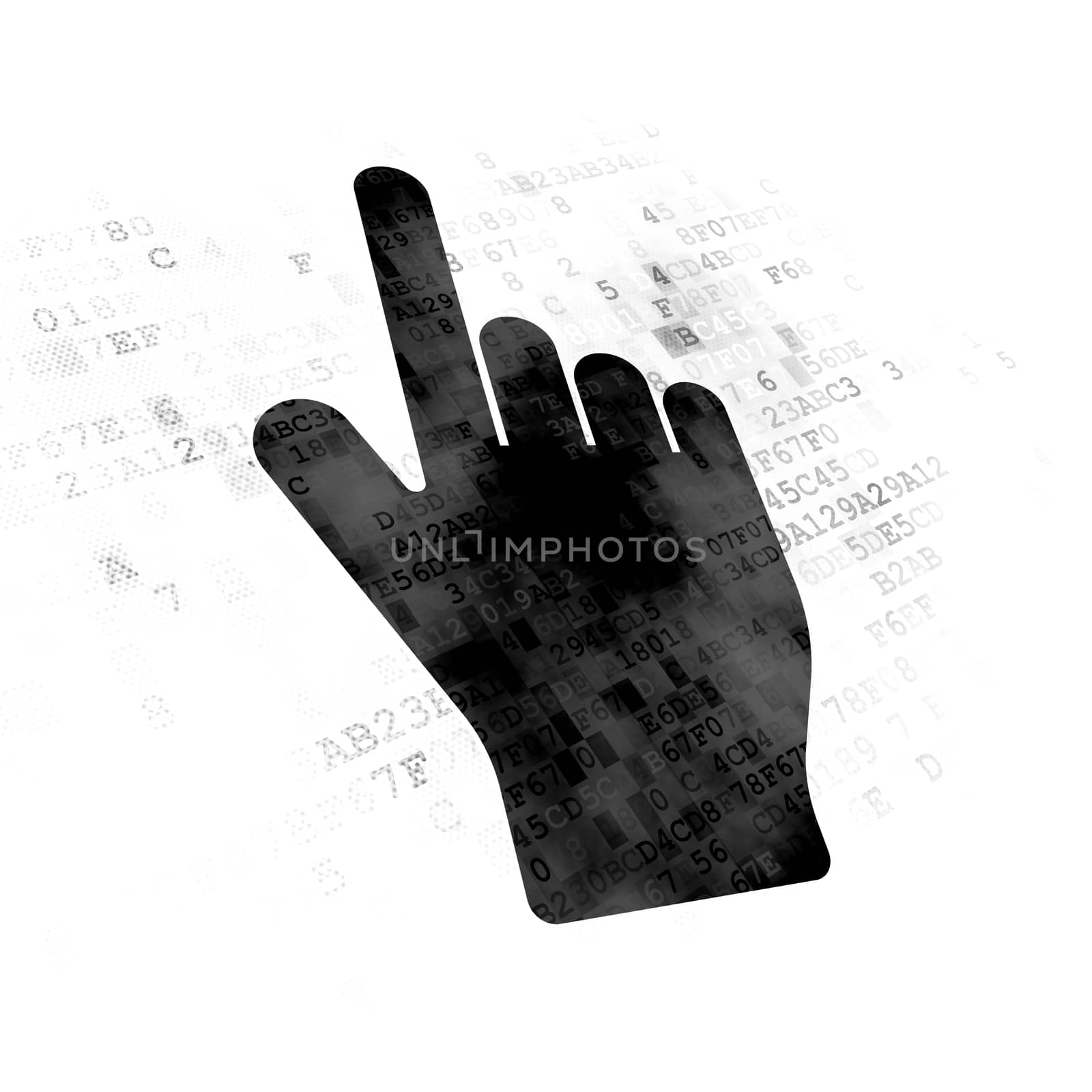 Web design concept: Pixelated black Mouse Cursor icon on Digital background