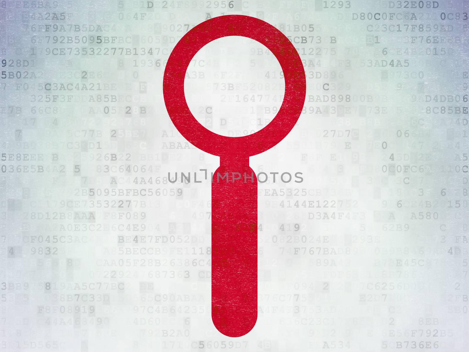 Web design concept: Painted red Search icon on Digital Data Paper background