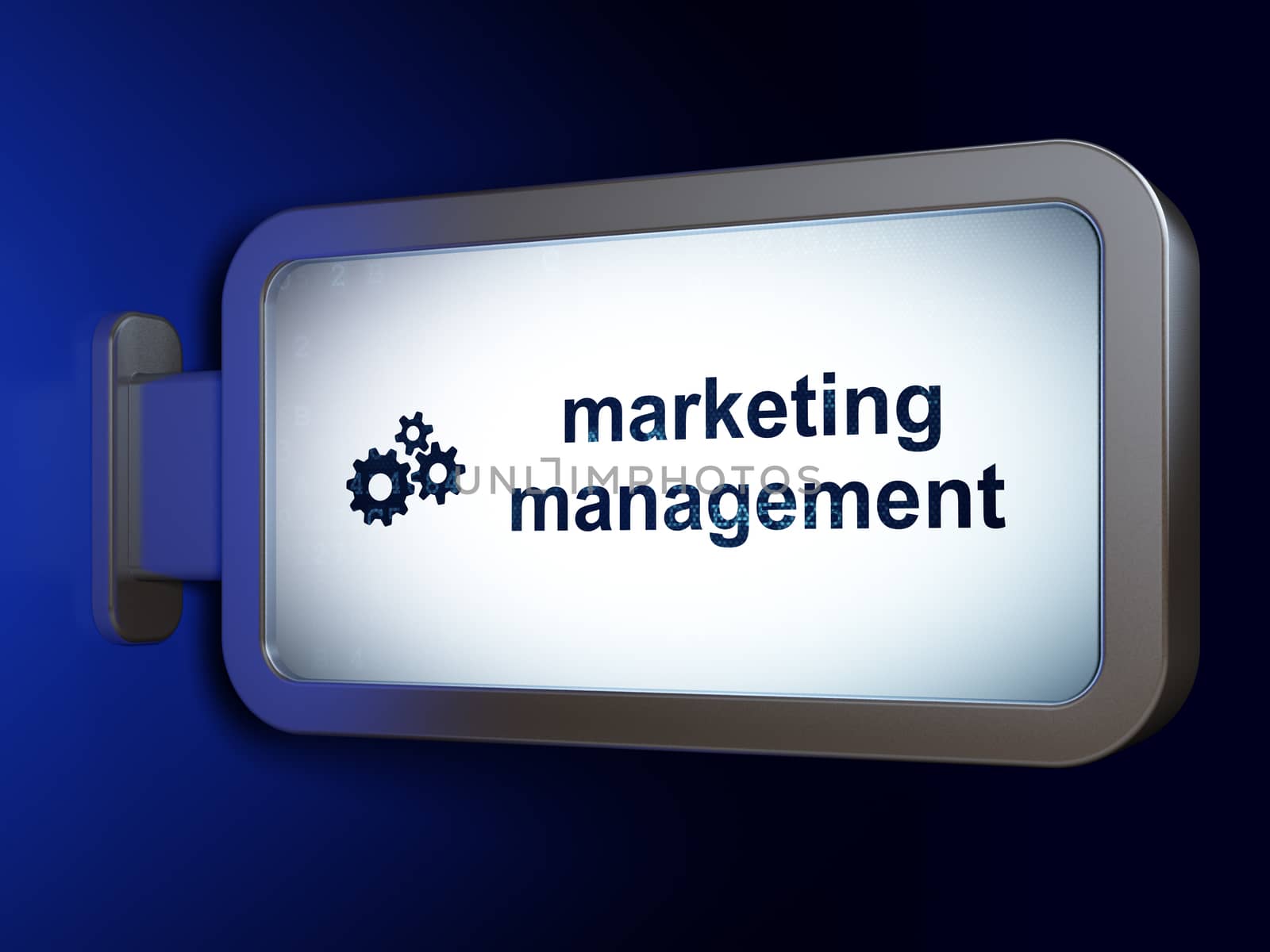Marketing concept: Marketing Management and Gears on advertising billboard background, 3D rendering