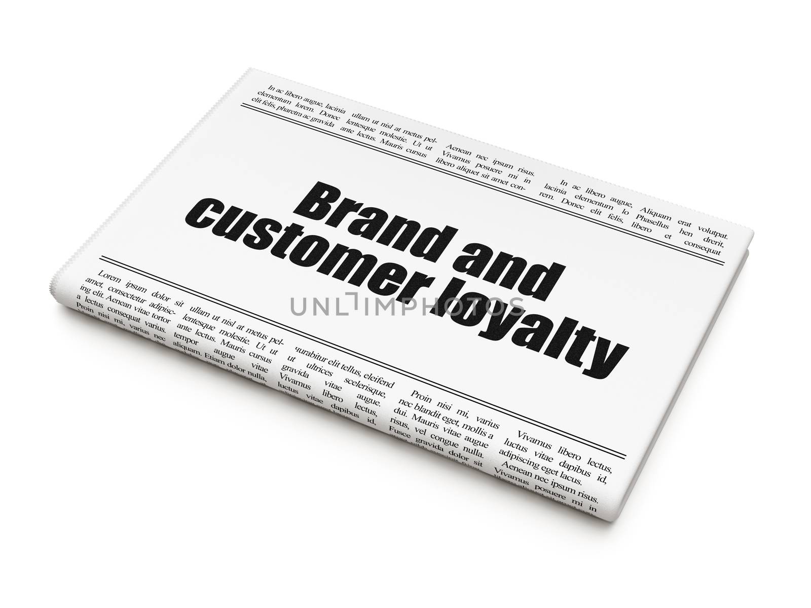 Marketing concept: newspaper headline Brand and Customer loyalty on White background, 3D rendering
