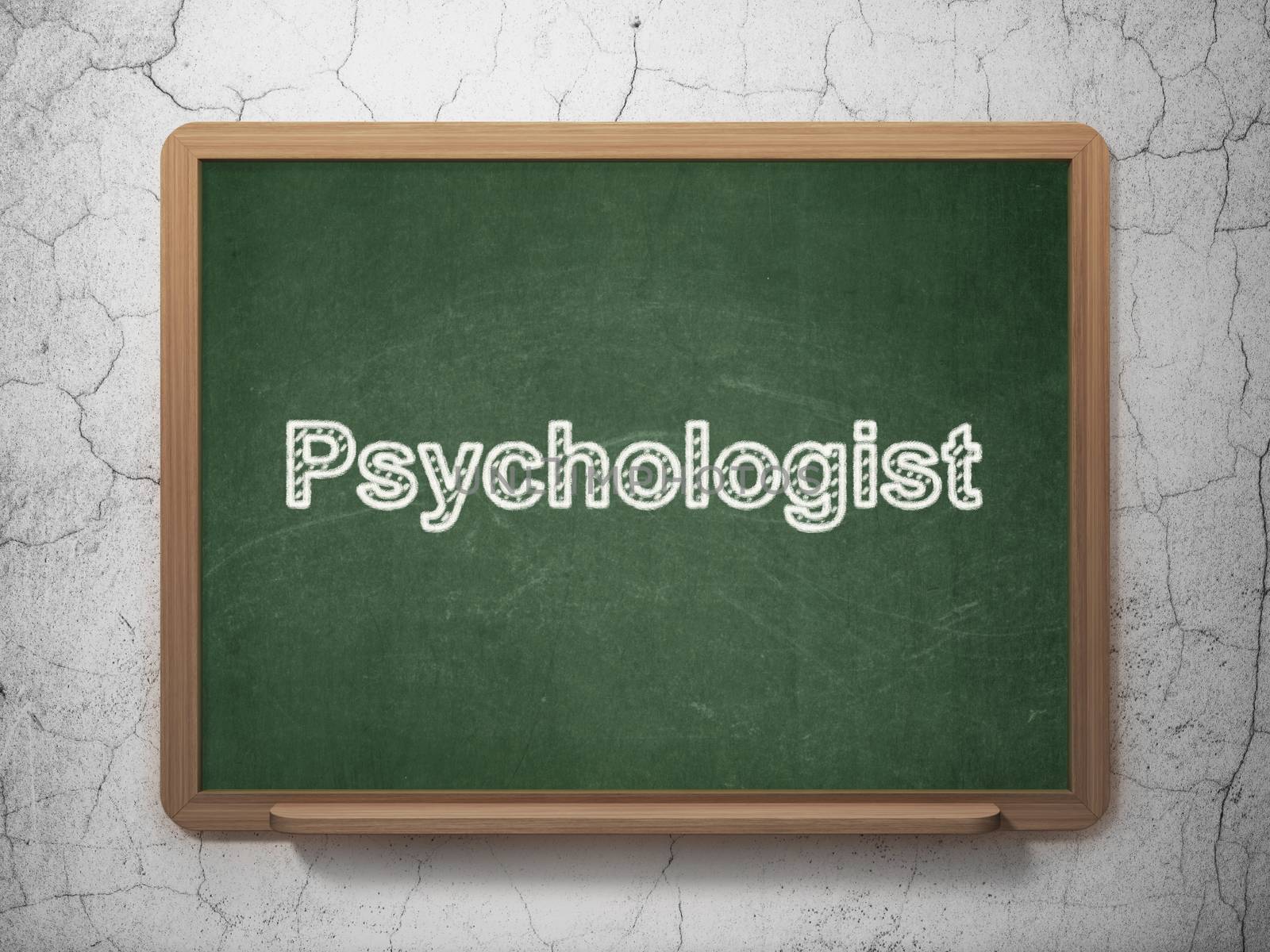 Health concept: text Psychologist on Green chalkboard on grunge wall background, 3D rendering