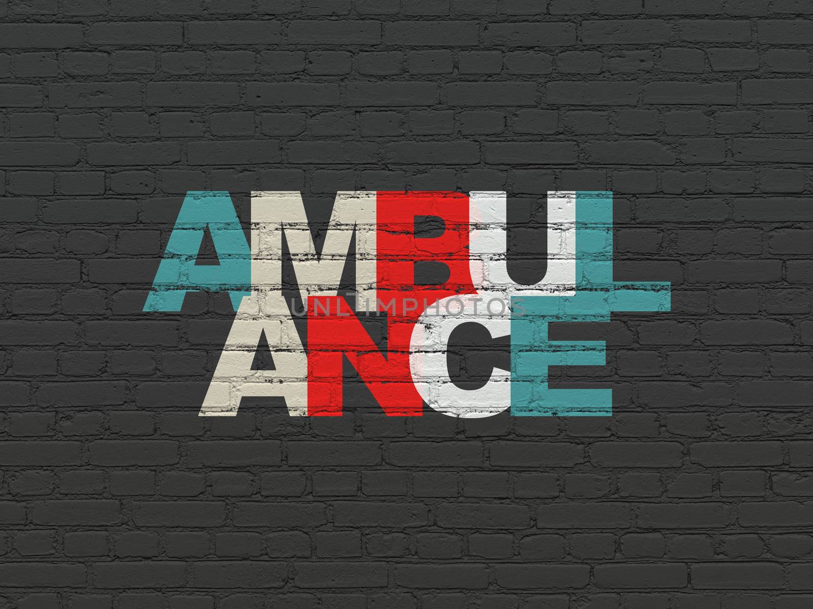 Health concept: Painted multicolor text Ambulance on Black Brick wall background
