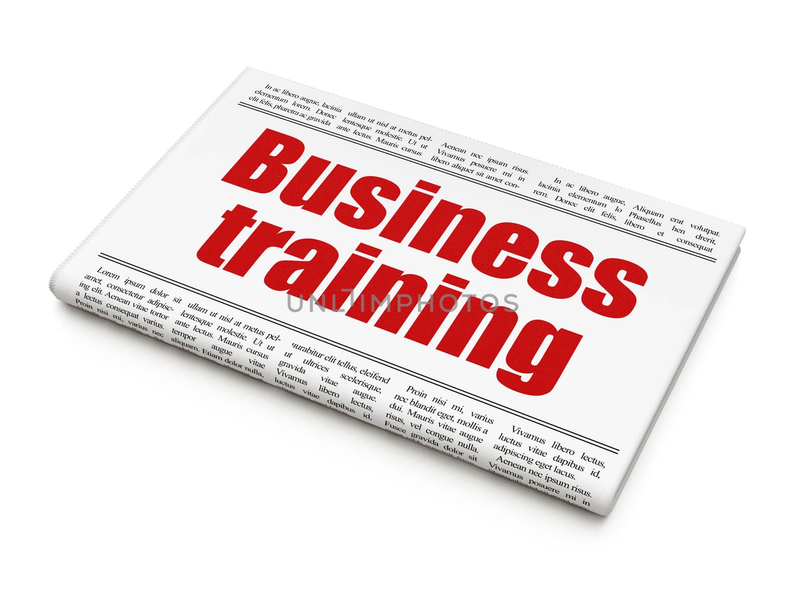 Studying concept: newspaper headline Business Training on White background, 3D rendering