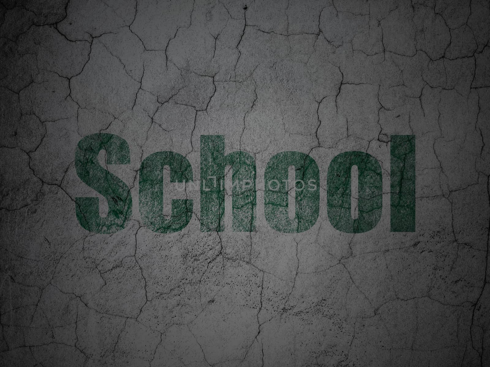 Education concept: Green School on grunge textured concrete wall background