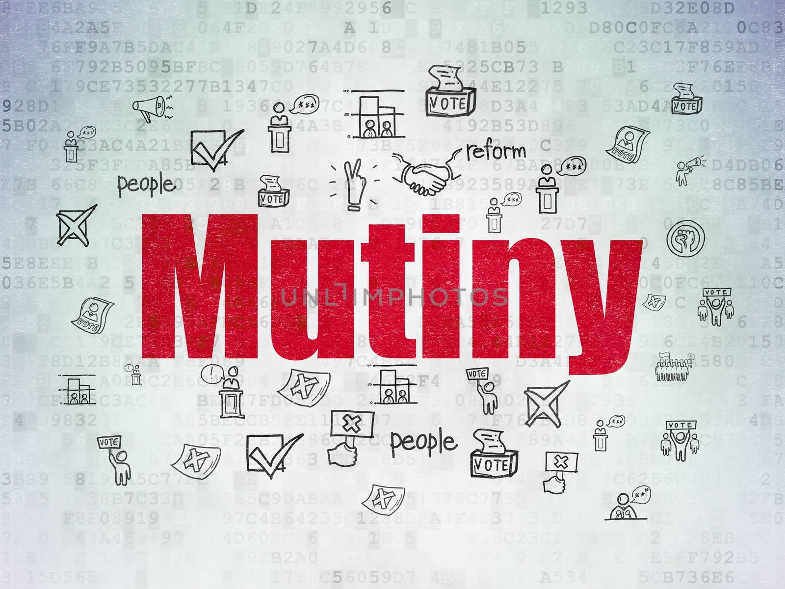 Politics concept: Mutiny on Digital Data Paper background by maxkabakov