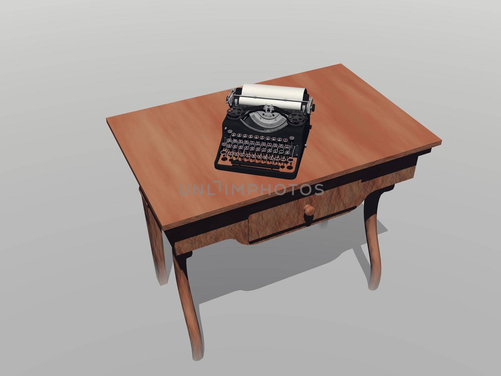 Table with a typewriter in white background - 3d rendering