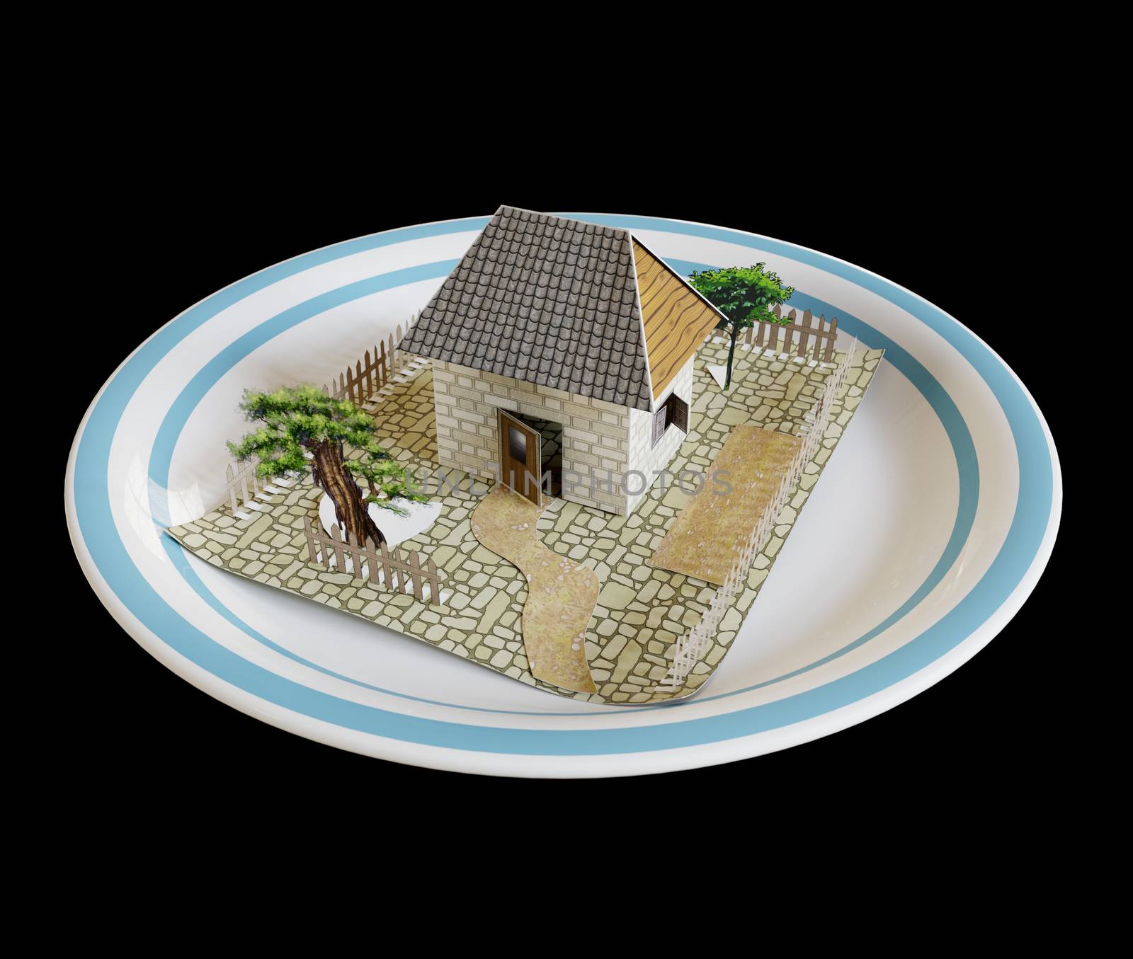 isolate house on the plate with blue border real estate business concept photo