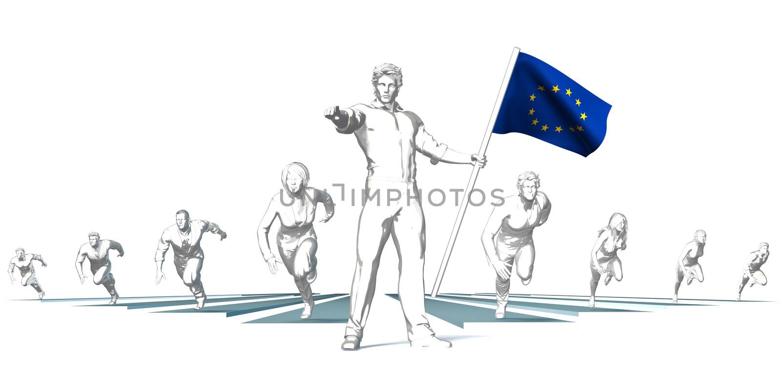 Euro Racing to the Future with Man Holding Flag