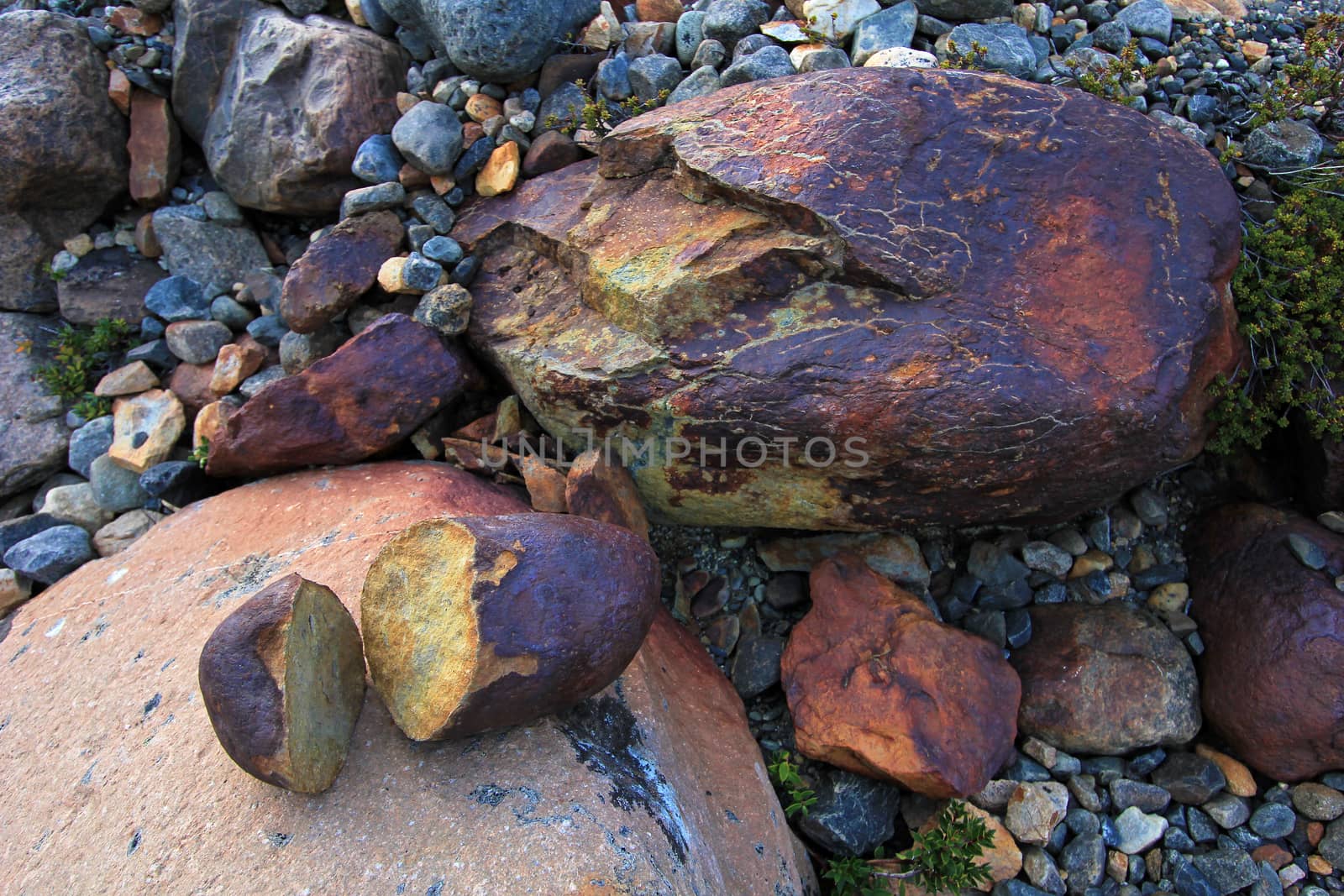 Colorful rusty stone near Laguna Torre, El Chalten, Patagonia, Argentina