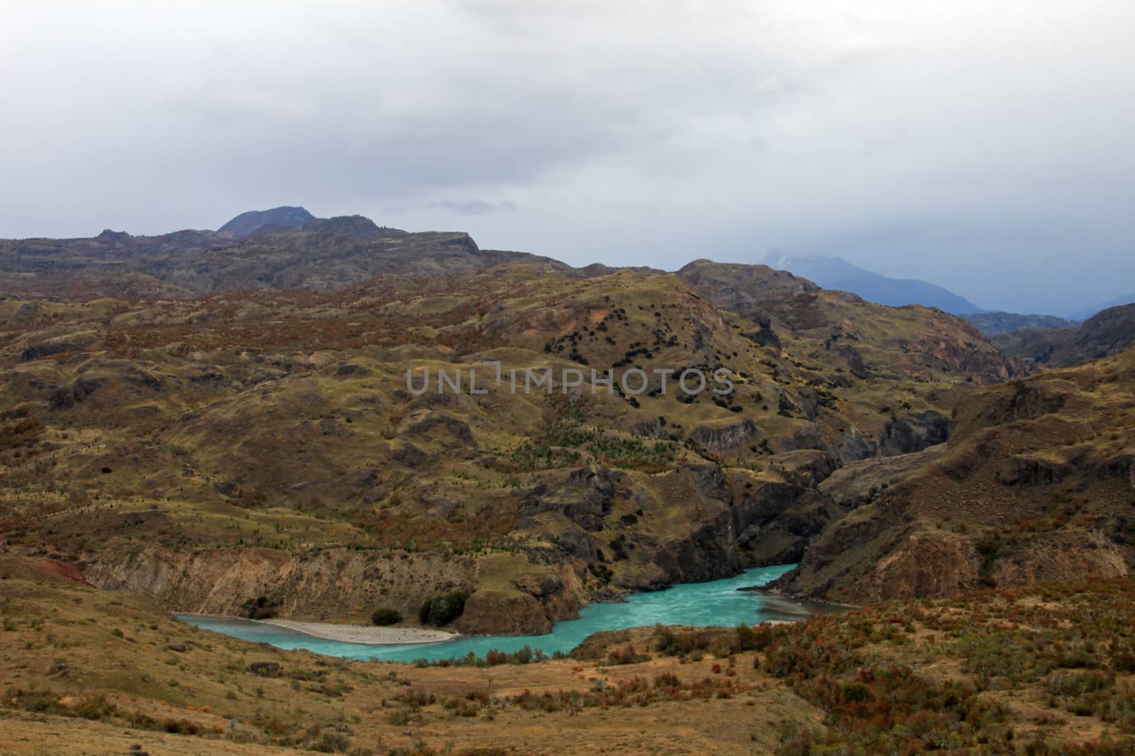 Beautiful nice blue Baker river, Carretera Austral, Patagonia, Chile