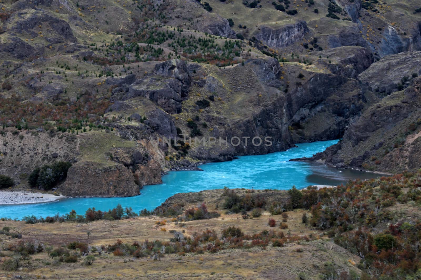 Beautiful nice blue Baker river, Carretera Austral, Patagonia, Chile