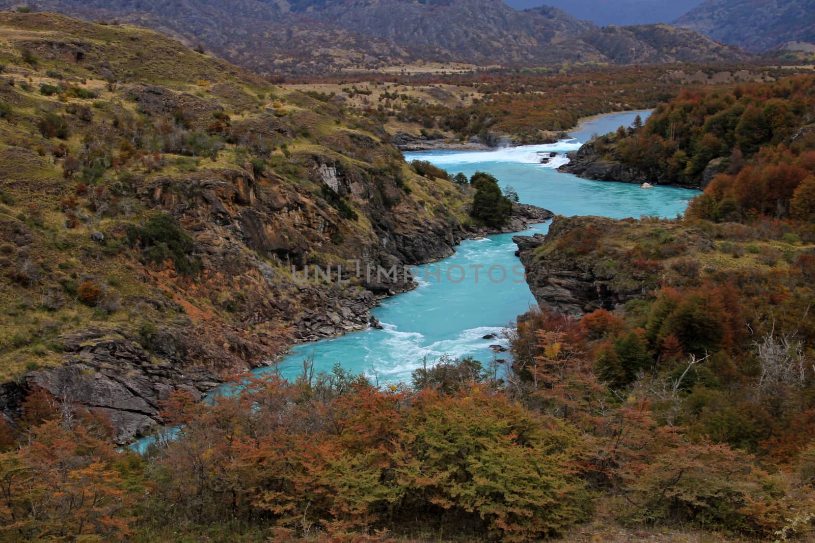 Beautiful nice blue Baker river, Carretera Austral, Patagonia, Chile