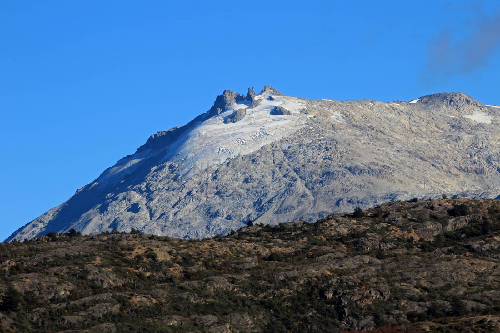 Mountain shaped by the erosion of a glacier, along Carretera Austral, Patagonia, Chile