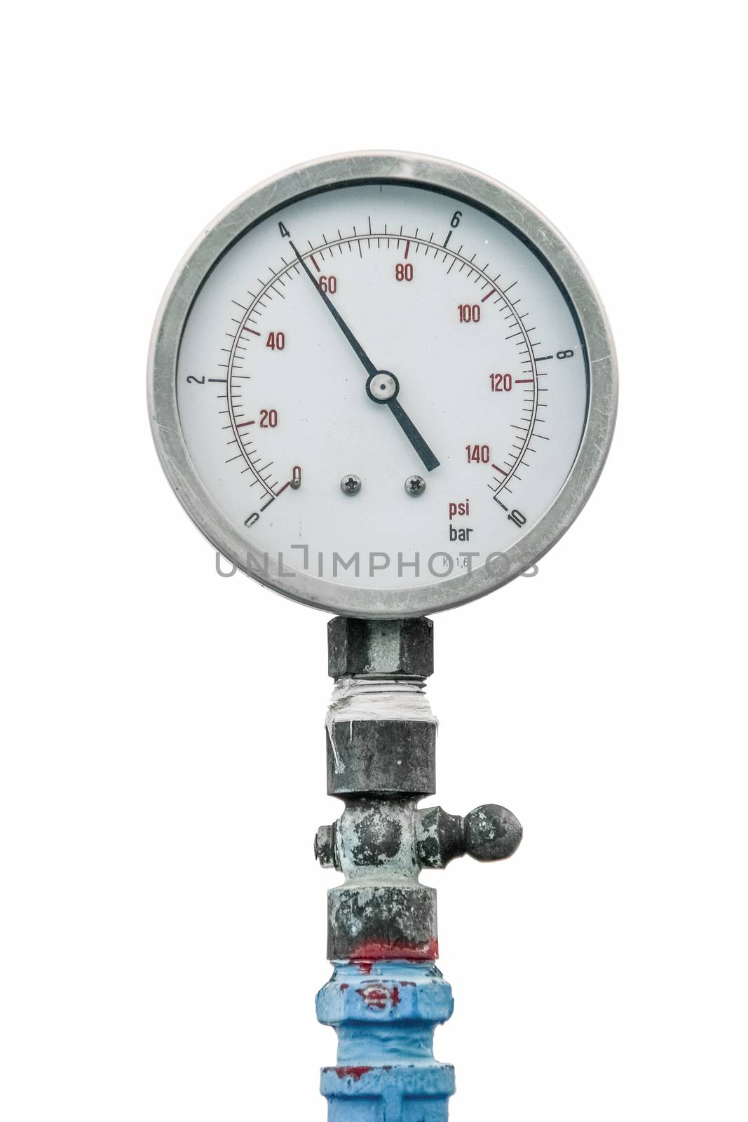 retro gauge, old meter water pipe on white background