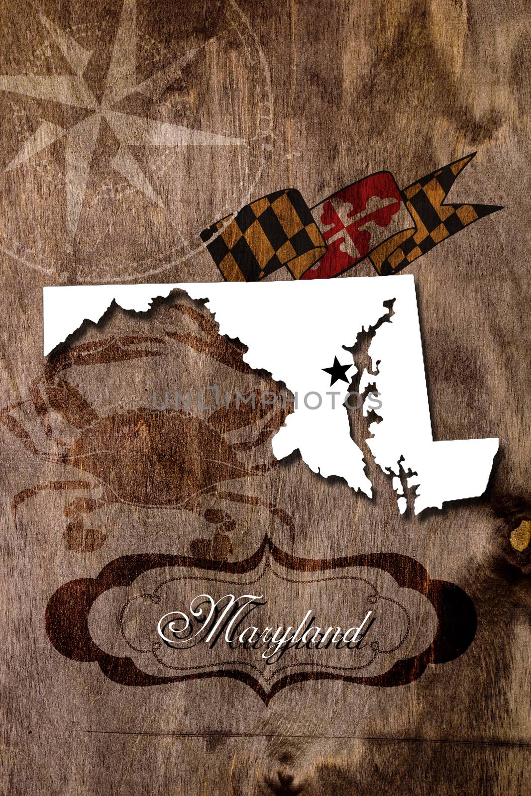 Poster Maryland state map outline. Styling for tourism.