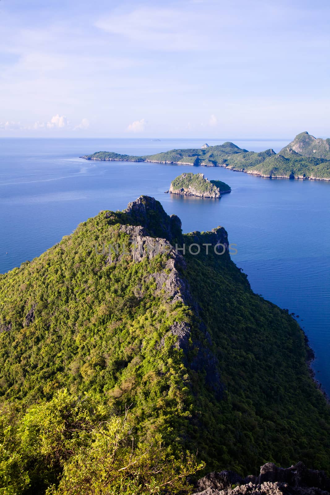 Amazing summer landscape with mountains sea blue sky sun and beautiful,Viewpoint Prachuap Bay.