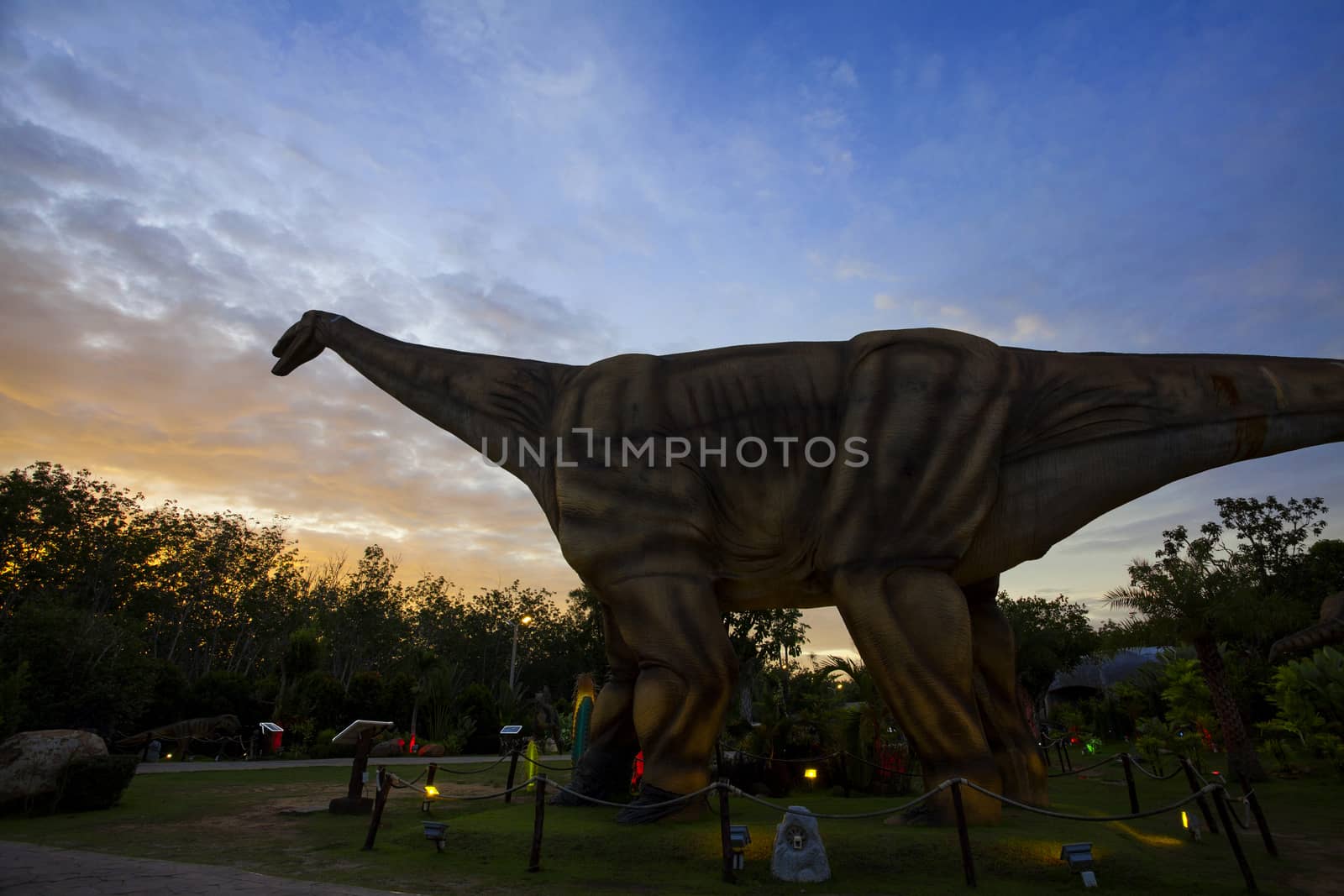 -20 September 2016 At the Dinosaur park Dannok Sadao District, Songkhla in Thailand opening hours 10.00 am. - 10.00 pm. In the evening have the blue sky and the light make it beautiful.