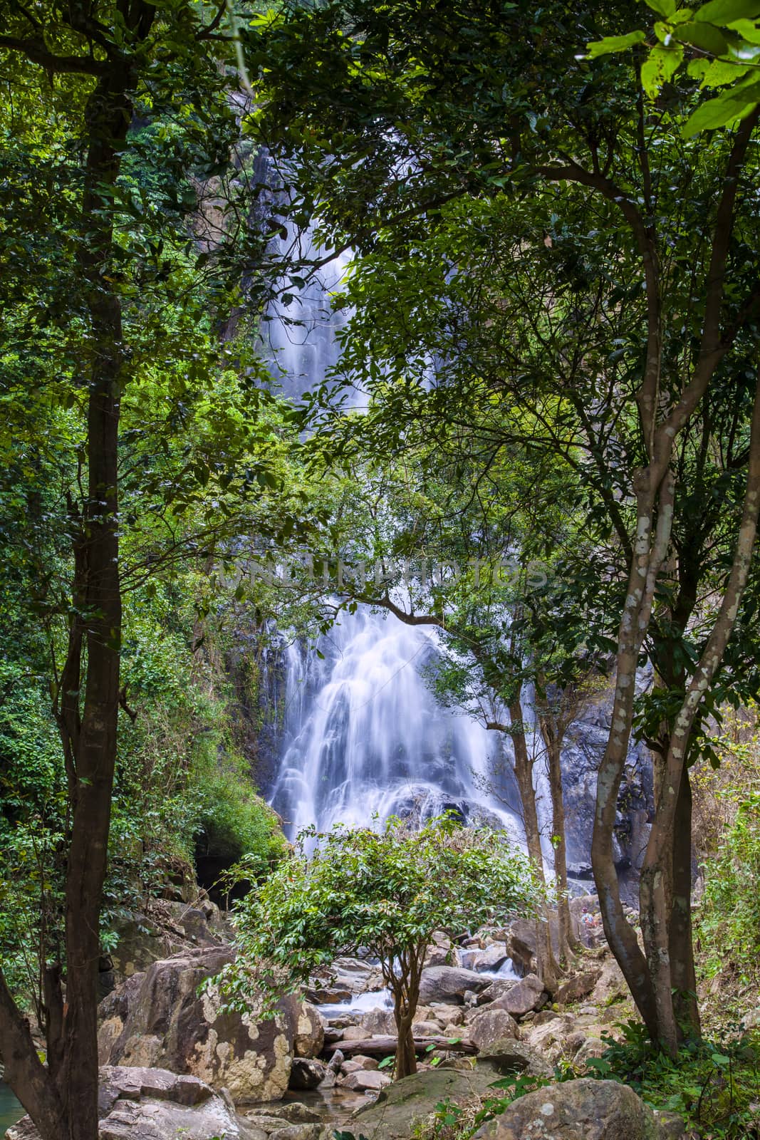  Natural background  waterfall Colorful leaves waterfall thailand tropical, Khao Nan National Park,Sunanta Waterfall Nakhon Si Thammarat Thailand.