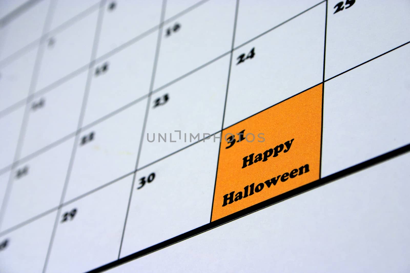 Happy Halloween October calendar with orange cell