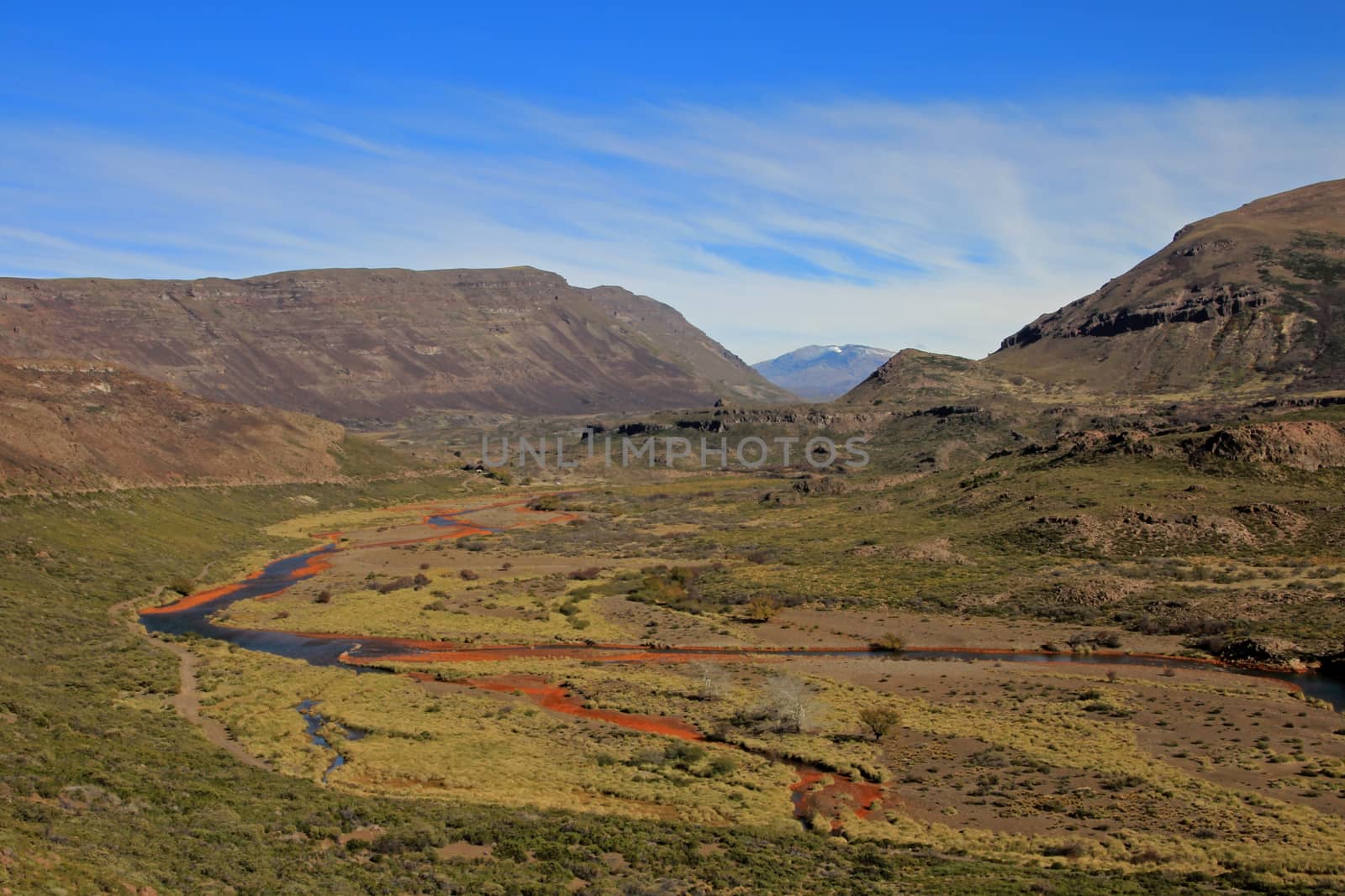 Colorful valley with rusty stones in Patagonia Argentina
