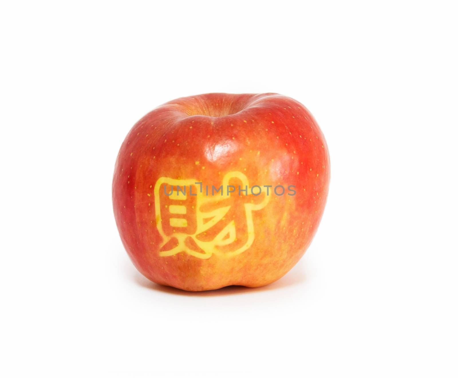 red apple with carving stamp of fiscal word, Chinese language