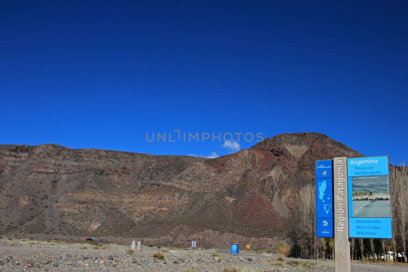 Road sign start begin of Patagonia, northern Patagonia Argentina