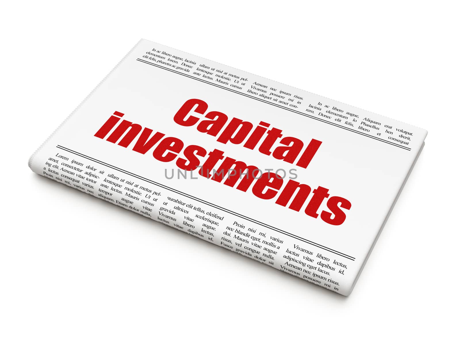 Banking concept: newspaper headline Capital Investments on White background, 3D rendering