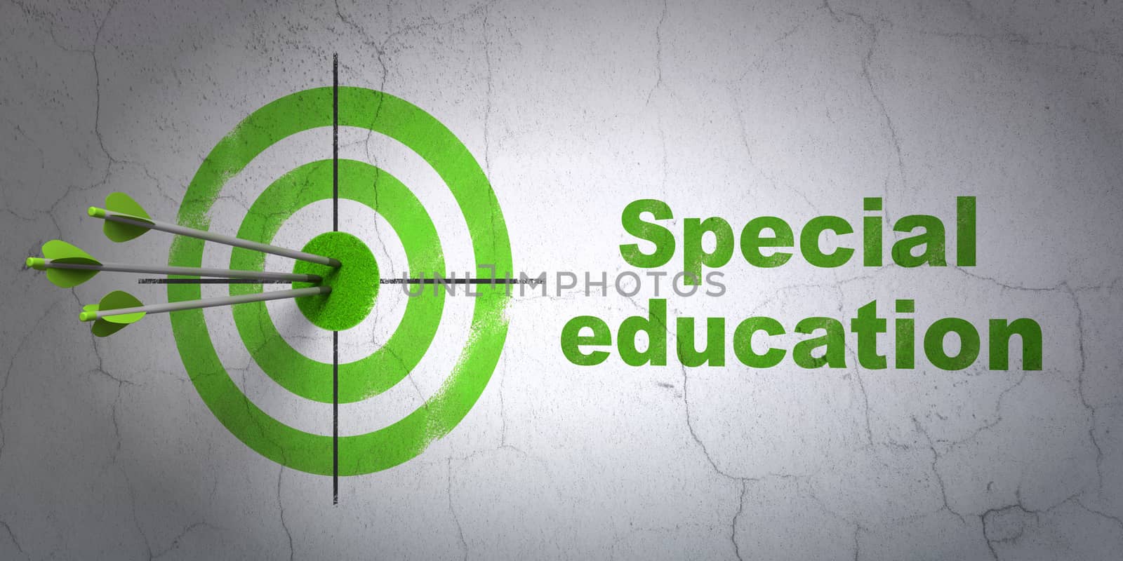 Learning concept: target and Special Education on wall background by maxkabakov