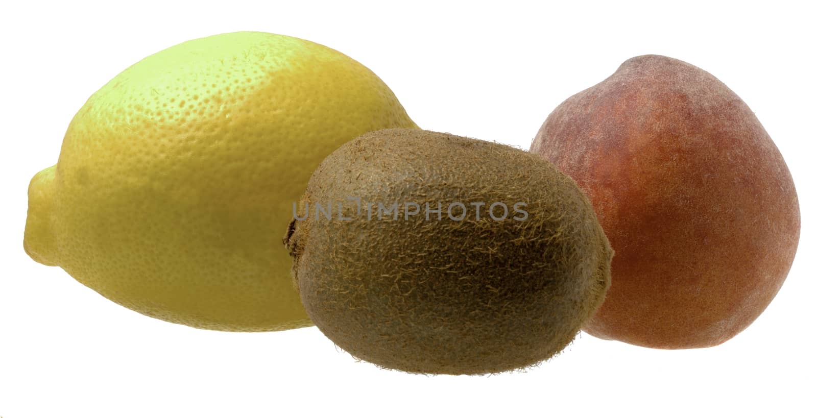 Peach, Kiwi and Lemon isolated on white background by gstalker