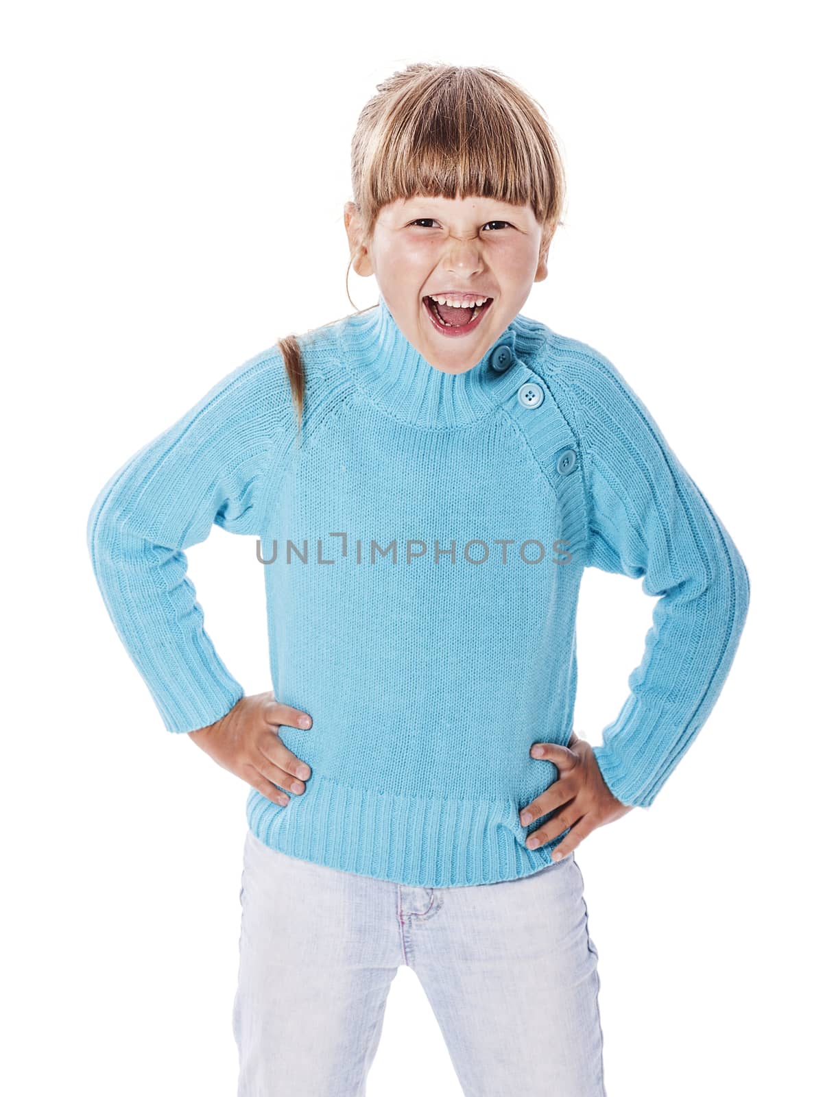 Happy smiling six years girl portrait isolated