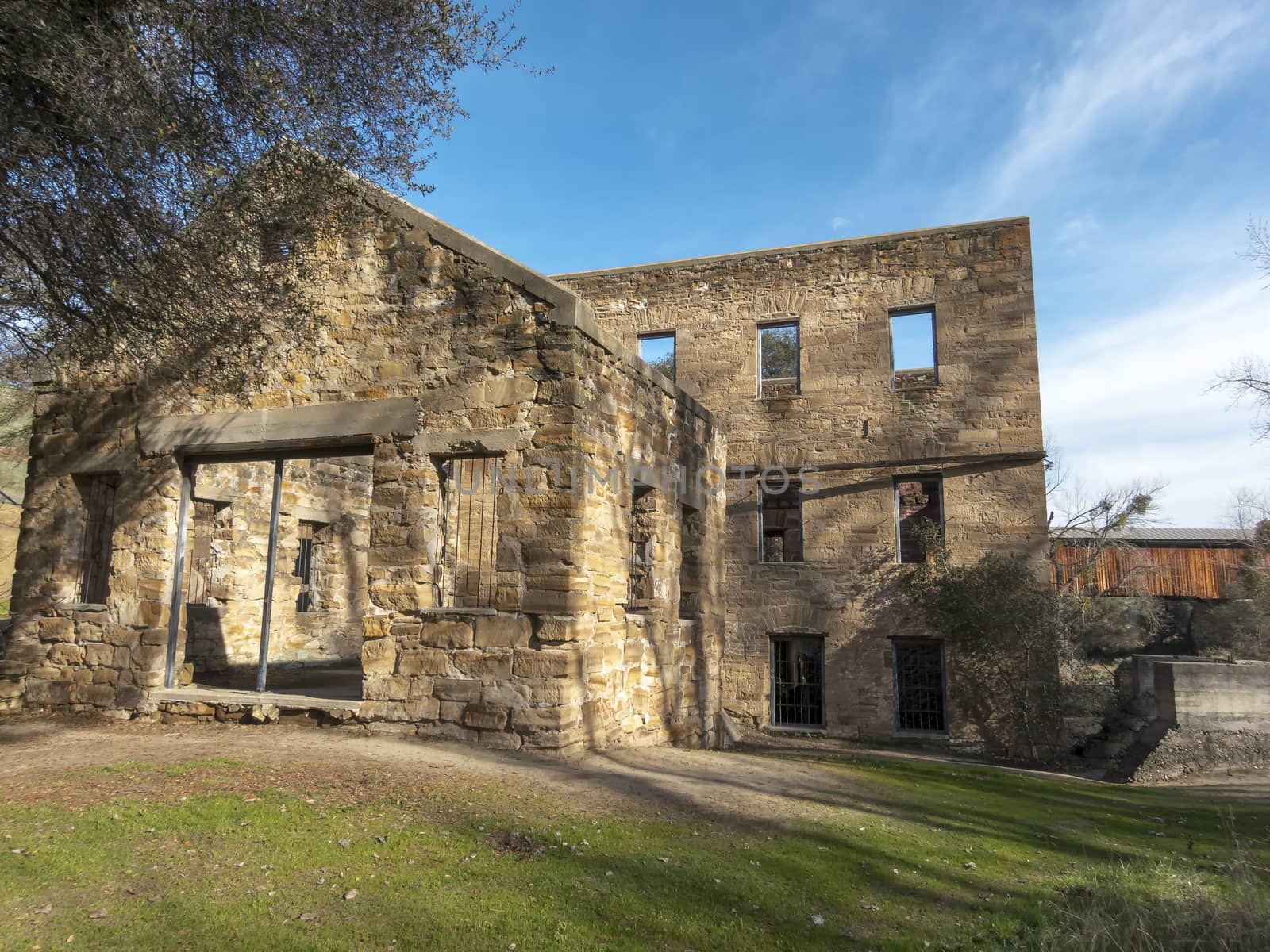 After gold was discovered in California in 1849, Dr. William Knight found a place where he build could build a covered bridge over Stanislaus River to allow him to gain access to the gold fields of California and charge a fee. These were the support buildings.