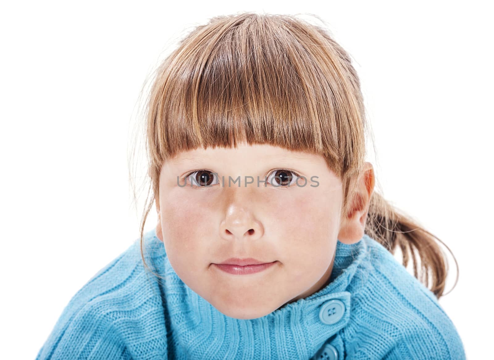 Happy smiling six years girl portrait isolated