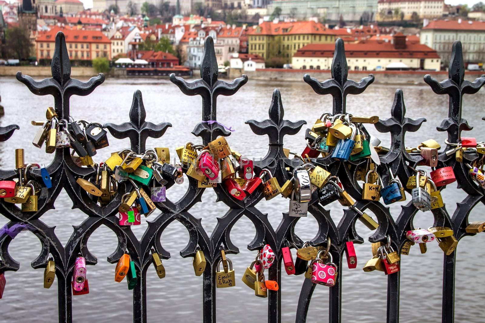 Many locks and keys on Charles Bridge in Prague