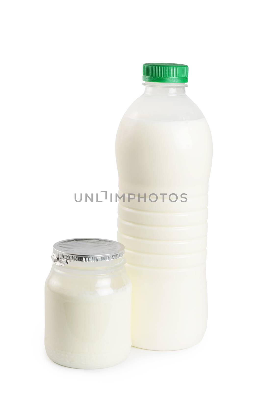 Milk and yogurt isolated on white background