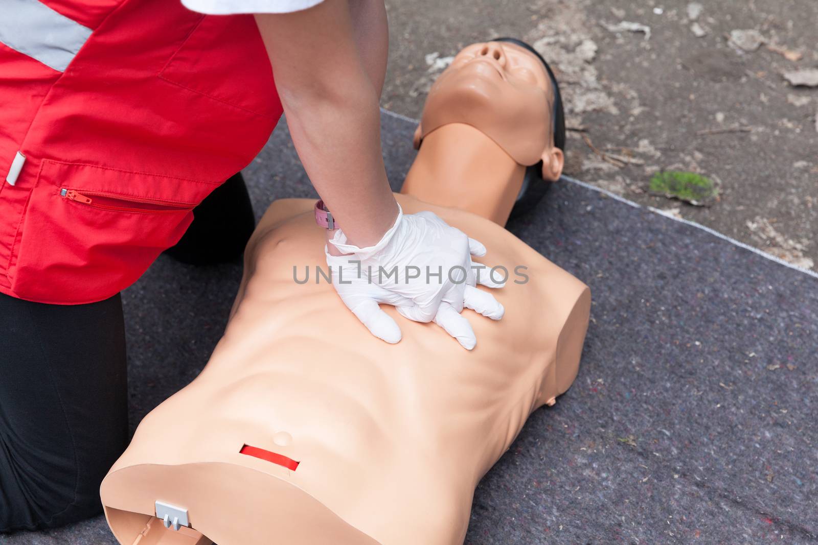 Cardiopulmonary resuscitation - CPR. First aid training detail. Cardiac massage.
